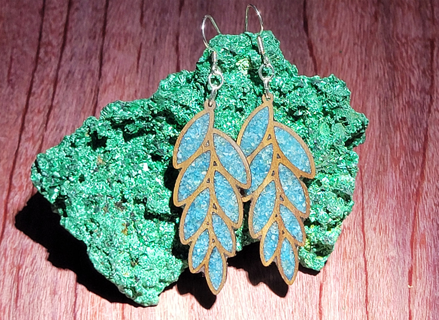 Walnut Earrings With Apatite Leaf Inlay