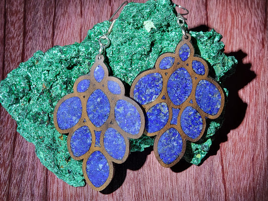 Walnut Earrings with Lapis Lazuli Inlay